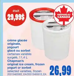Wholesale Club CRÈME GLACÉE ORIGINALE, YOGOURT GLACÉ OU SORBET, 11,4 L offer
