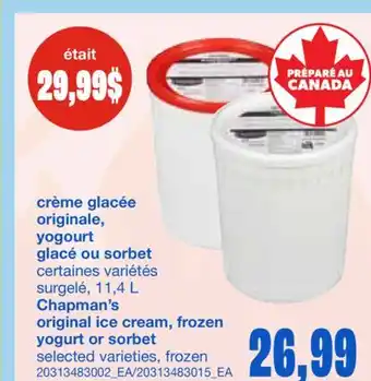 Wholesale Club CRÈME GLACÉE ORIGINALE, YOGOURT GLACÉ OU SORBET, 11,4 L offer