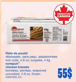 Wholesale Club FILETS DE POULET DÉSOSSÉES, SANS PEAU, ASSAISONNÉES NON CUITS, 4-6 OZ, SURGELÉS, 4 KG offer