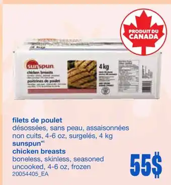 Wholesale Club FILETS DE POULET DÉSOSSÉES, SANS PEAU, ASSAISONNÉES NON CUITS, 4-6 OZ, SURGELÉS, 4 KG offer