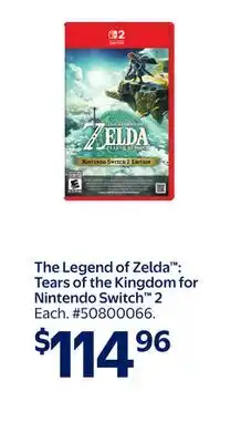 Walmart The Legend of Zelda Tears of the Kingdom for Nintendo Switch 2 offer