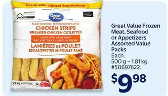 Walmart Great Value Frozen Meat, Seafood or Appetizers Assorted Value Packs offer