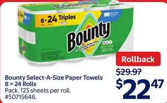 Walmart Bounty Select-A—Size Paper Towels 8 = 24 Rolls offer