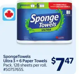 Walmart SpongeTowels Ultra 3=6 Paper Towels offer