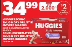 Independent Grocer HUGGIES ECONO SNUG & DRY OR LITTLE MOVERS DIAPERS SIZE 1-8, 62-208's offer