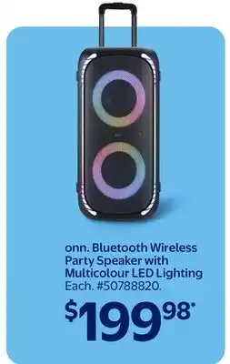 Walmart onn. Bluetooth Wireless Party Speaker with Multicolour LED Lighting offer