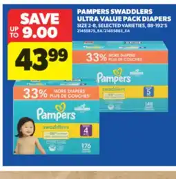 Real Canadian Superstore PAMPERS SWADDLERS ULTRA VALUE PACK DIAPERS, SIZE 2-8, 88-192' S offer
