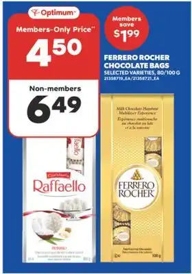 Real Canadian Superstore FERRERO ROCHER CHOCOLATE BAGS, 80/100 G offer