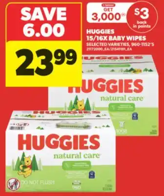 Real Canadian Superstore HUGGIES 15/16X BABY WIPES, 960-1152' S offer