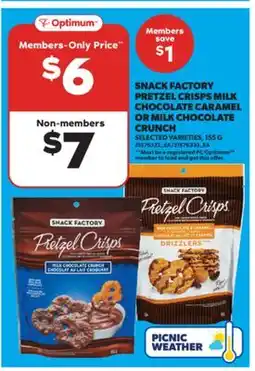 Real Canadian Superstore SNACK FACTORY PRETZEL CRISPS MILK CHOCOLATE CARAMEL OR MILK CHOCOLATE CRUNCH, 155 G offer