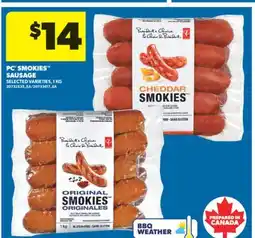 Real Canadian Superstore PC SMOKIES SAUSAGE, 1 KG offer