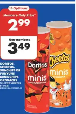 Real Canadian Superstore DORITOS, CHEETOS, SUNCHIPS OR FUNYUNS MINIS CHIPS OR SNACKS, 81-145 G offer