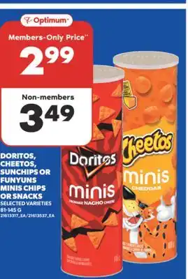 Real Canadian Superstore DORITOS, CHEETOS, SUNCHIPS OR FUNYUNS MINIS CHIPS OR SNACKS, 81-145 G offer