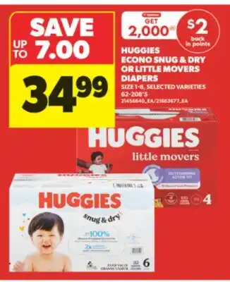 Real Canadian Superstore HUGGIES ECONO SNUG & DRY OR LITTLE MOVERS DIAPERS, SIZE 1-8 offer