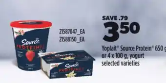 Real Canadian Superstore YOPLAIT SOURCE PROTEIN 650 G OR 4 X 100 G, YOGURT offer