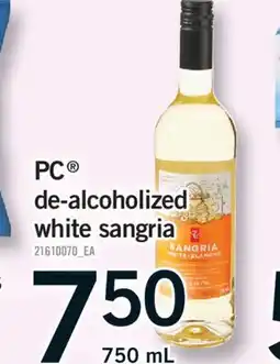 Fortinos PC DE-ALCOHOLIZED DE-ALCOHOLIZED WHITE SANGRIA, 750 ML offer