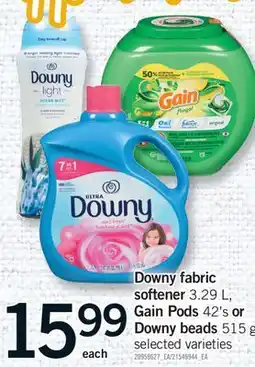 Fortinos DOWNY FABRIC SOFTENER, 3.29 L, GAIN PODS, 42'S OR DOWNY BEADS, 515 G offer