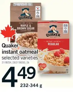 Fortinos QUAKER INSTANT OATMEAL, 232-344 G offer