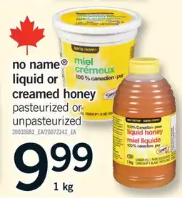 Fortinos NO NAME LIQUID OR CREAMED HONEY, 1KG offer