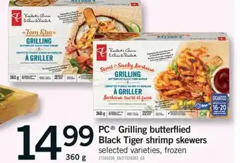 Fortinos PC BUTTERFLIED BLACK TIGER SHRIMP SKEWERS, 360 G offer