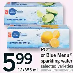 Fortinos PC BLUE MENU SPARKLING WATER, 12X355 ML offer
