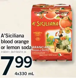 Fortinos A'SICILIANA BLOOD ORANGE OR LEMON SODA, 4x330 mL offer