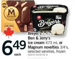 Fortinos BREYER'S 1.41 L, BEN & JERRY'S ICE CREAM 473 ML OR MAGNUM NOVELTIES, 3/4' S offer