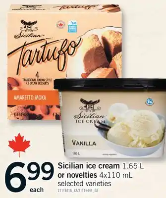 Fortinos SICILIAN ICE CREAM, 1.65 L OR NOVELTIES, 4X110 ML offer