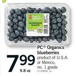 Fortinos PC Organics blueberries, 9.8 OZ offer