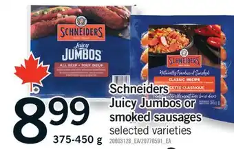 Fortinos SCHNEIDERS JUICY JUMBOS OR SMOKED SAUSAGES, 375-450 G offer