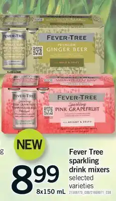 Fortinos FEVER TREE SPARKLING DRINK MIXERS, 8X150 ML offer