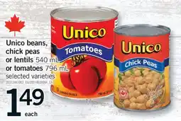 Fortinos UNICO BEANS, CHICK PEAS OR LENTILS, 540 ML OR TOMATOES, 796 ML offer