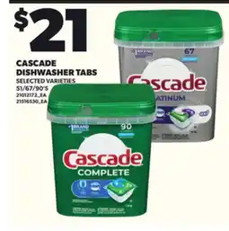 Loblaws CASCADE DISHWASHER TABS, 51/67/90'S offer