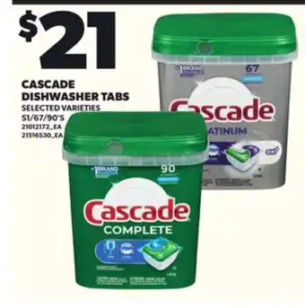 Loblaws CASCADE DISHWASHER TABS, 51/67/90'S offer