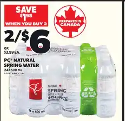 Loblaws PC NATURAL SPRING WATER, 24X500ML offer