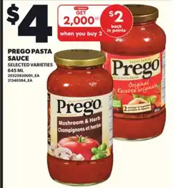 Loblaws PREGO PASTA SAUCE 645ML offer