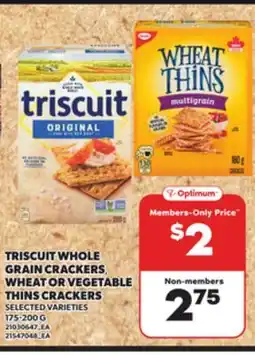 Loblaws TRISCUIT WHOLE GRAIN CRACKERS, WHEAT OR VEGETABLE THINS CRACKERS, 175-200G offer