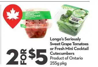 Longo's Longo's Seriously Sweet Grape Tomatoes or Fresh Mini Cocktail Cutecumbers offer