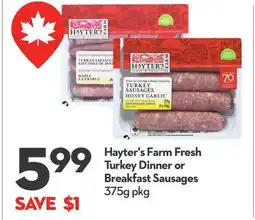 Longo's Hayter's Farm Fresh Turkey Dinner or Breakfast Sausages offer