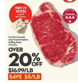 Longo's Cut from Canada AAA Grade Striploin Grilling Steak offer