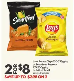 Longo's Lay's Potato Chips 130-235g pkg or Smartfood Popcorn 165-200g pkg offer