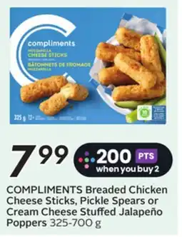 Sobeys COMPLIMENTS Breaded Chicken Cheese Sticks, Pickle Spears or Cream Cheese Stuffed Jalapeño Poppers offer