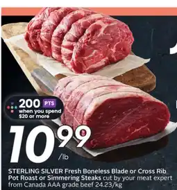 Sobeys STERLING SILVER Fresh Boneless Blade or Cross Rib Pot Roast or Simmering Steaks offer
