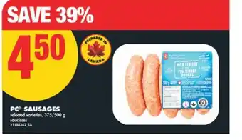 No Frills PC SAUSAGES, 375/500 G offer