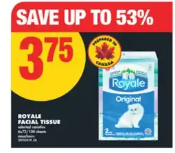No Frills ROYALE FACIAL TISSUE, 6x72/100 sheets offer