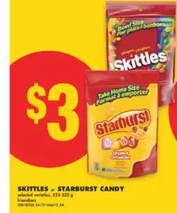 No Frills SKITTLES or or STARBURST CANDY, 255-320 g offer