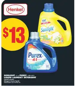 No Frills SUNLIGHT, 4 L OR PUREX, 4.08-4.43 L LIQUID LAUNDRY DETERGENT offer