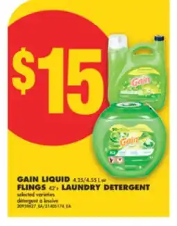 No Frills GAIN LIQUID, 4.25/4.55 L OR FLINGS, 42' S LAUNDRY DETERGENT offer