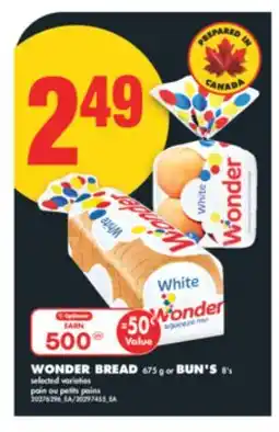 No Frills WONDER BREAD 675 g or BUN'S 8' s offer