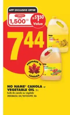 No Frills NO NAME CANOLA OR VEGETABLE OIL, 3 L offer